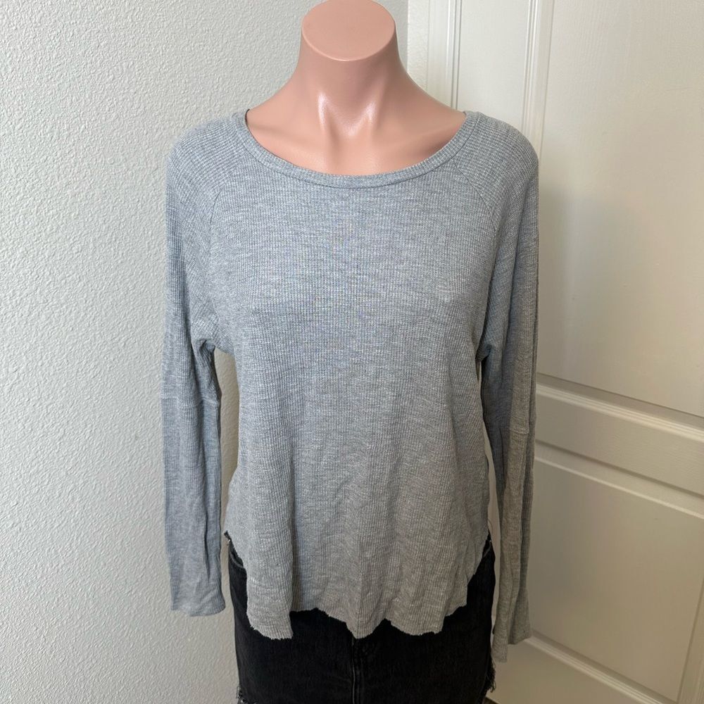 Abound Gray Waffle Knit Long Sleeve Top Sz L
